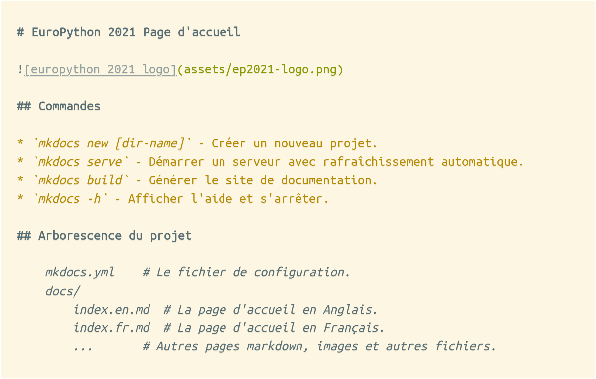 mkdocs + github talk index.fr.md